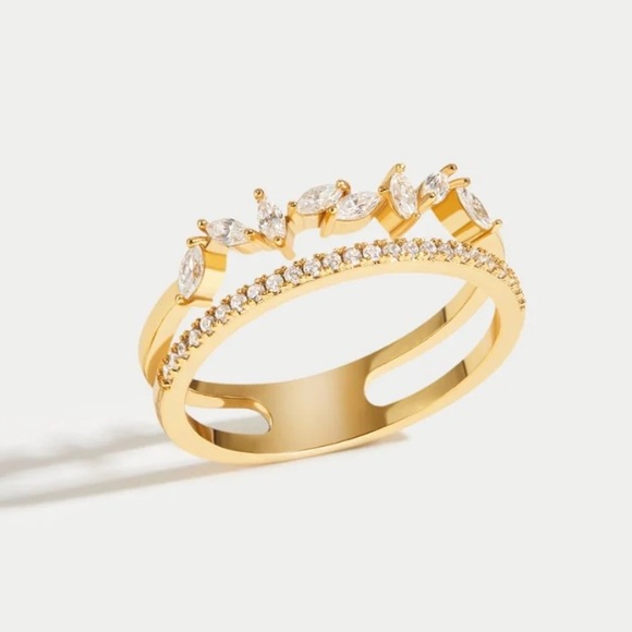 Double Layer Gold Crystal Floral Ring - Picture 5 of 6